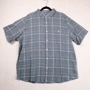 Weatherproof Blue Plaid Button Down Shirt Size XXL Washable Linen Cotton Blend